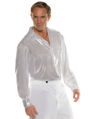 1970s Silver Disco Mens Plus Size Costume Shirt