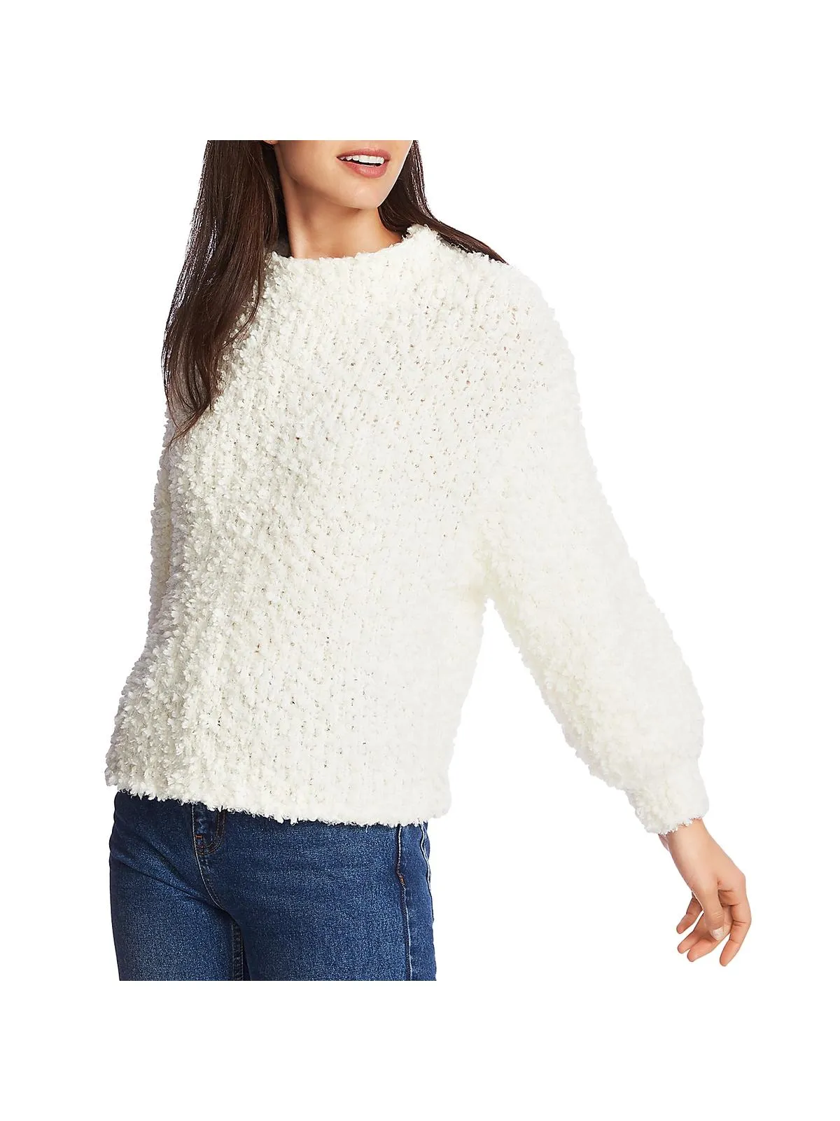 1.STATE Women's Textured Mock Neck Poodle Long Sleeve Jewel Neck Sweater