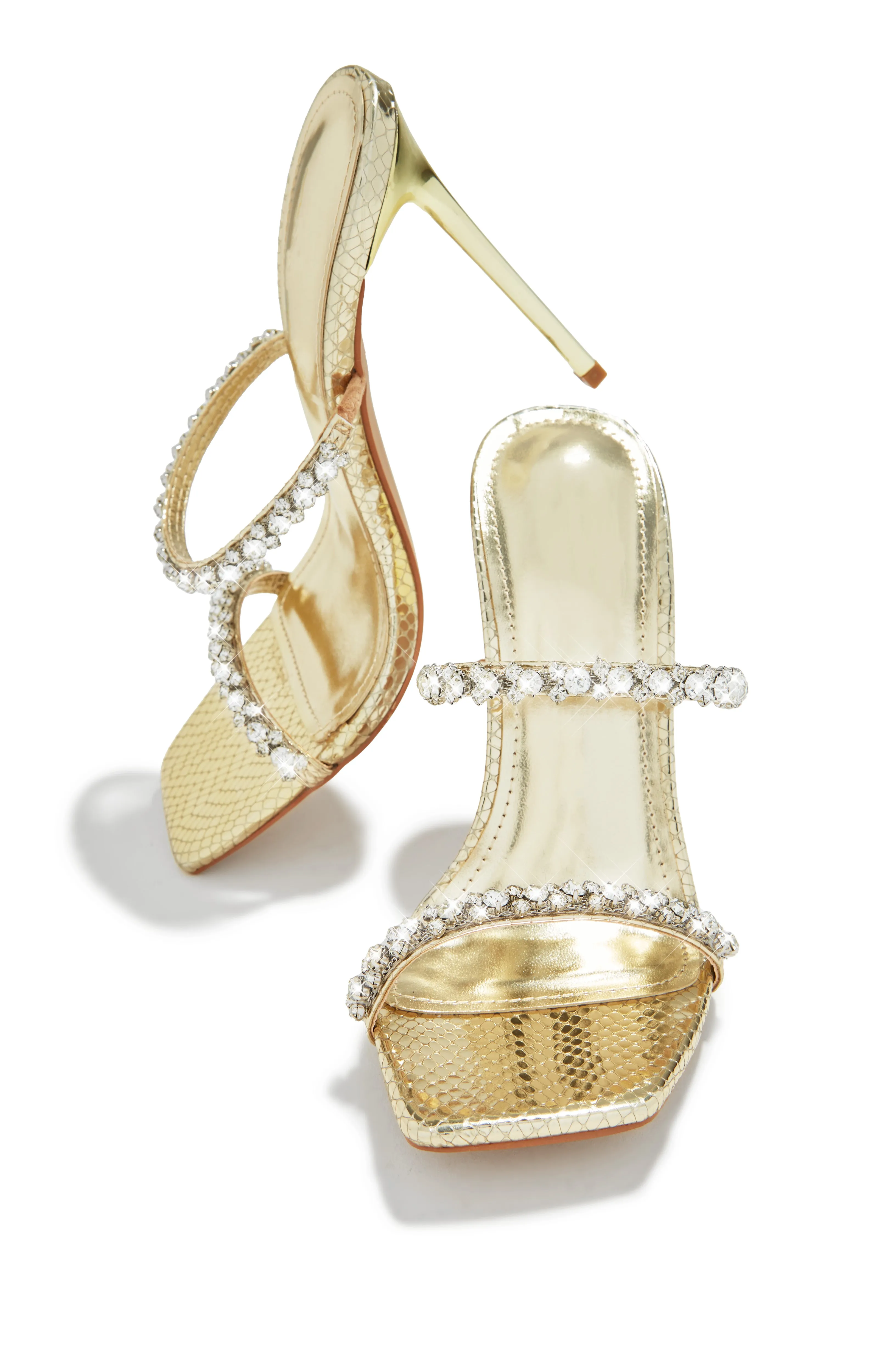 Amyna Embellished High Heel Mules - Gold