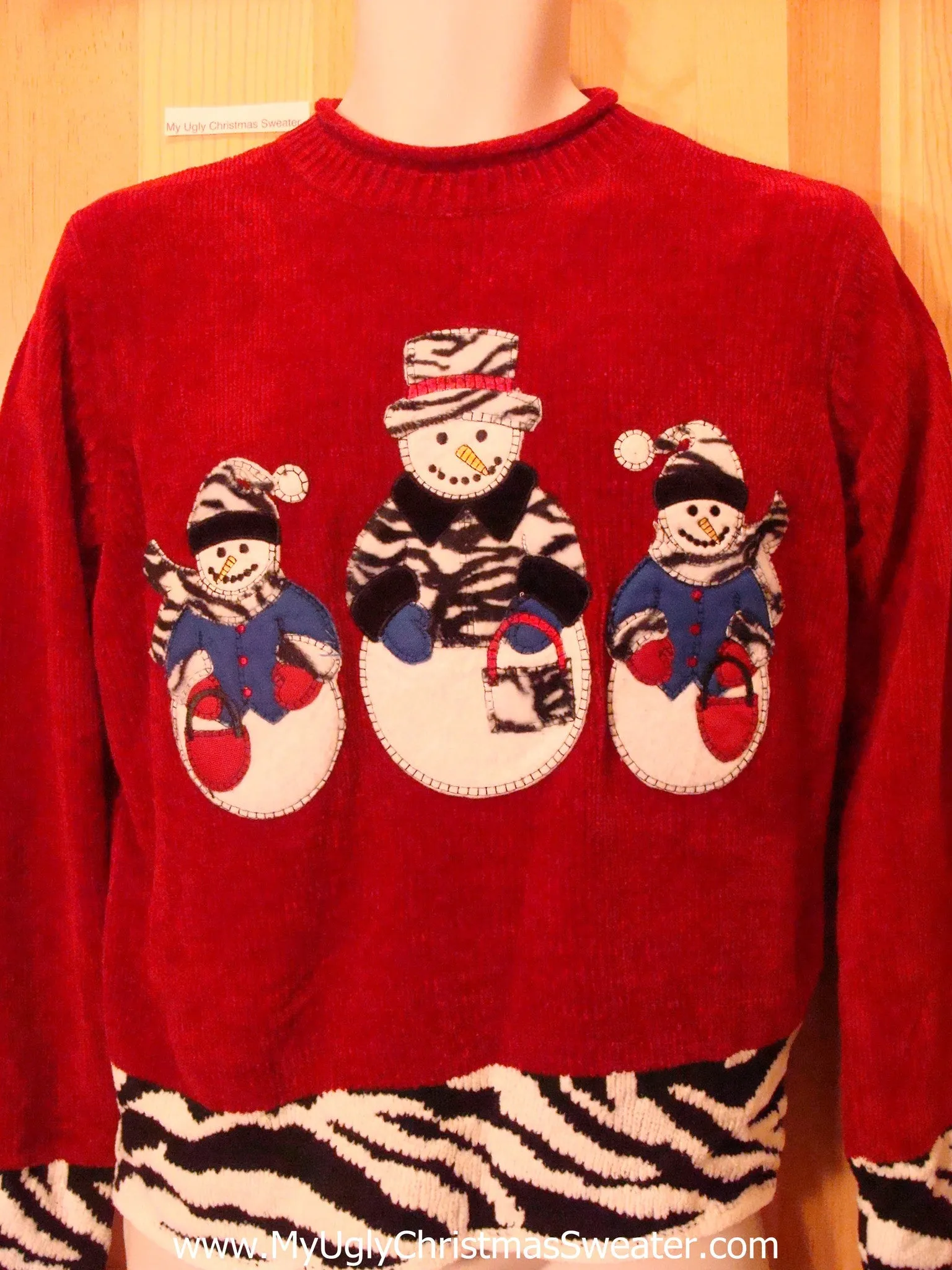 Animal Print Snowmen Tacky Christmas Sweater