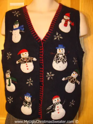 Animal Print Snowmen Themed Tacky Christmas Sweater  Vest (f1326)