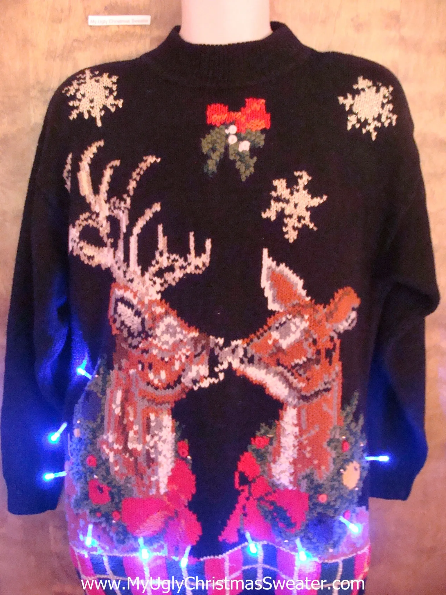 BEST Reindeer in Love 80s Light Up Ugly Xmas Sweater