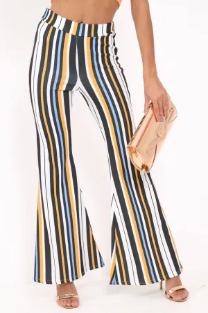 Black and Mustard Stripe Ribbed Flares - Chessa