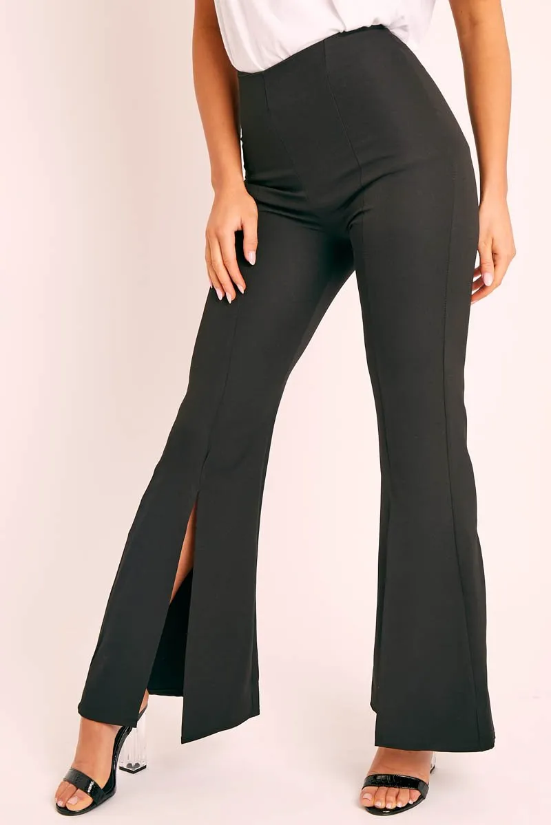 Black High Waist Split Front Trousers - Adraya