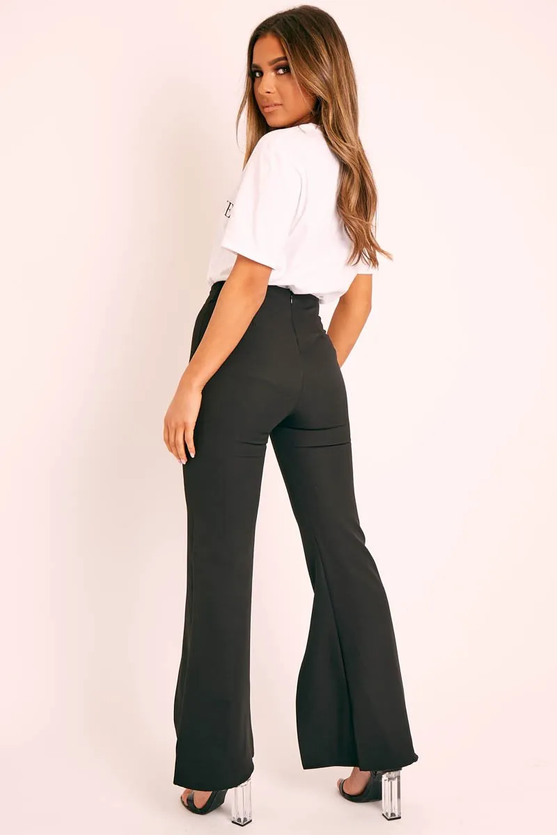 Black High Waist Split Front Trousers - Adraya