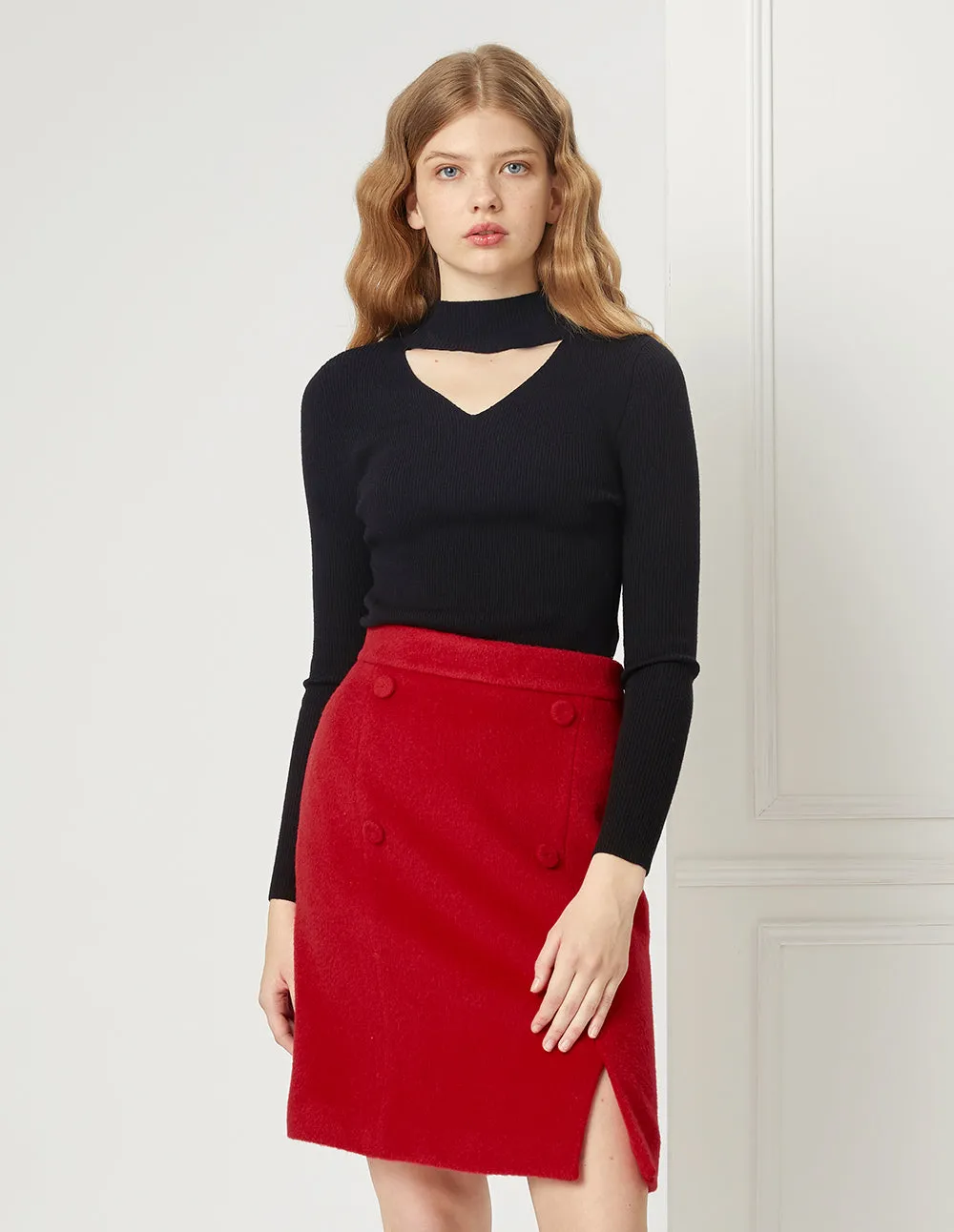 BORA AKSU CHERRY RED WOOLLEN MINI SKIRT