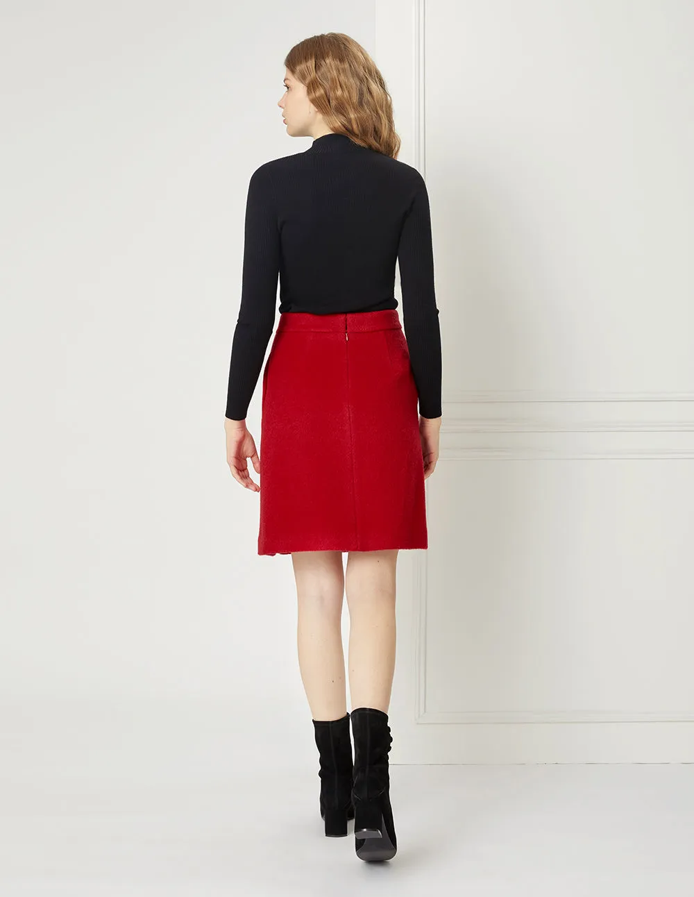 BORA AKSU CHERRY RED WOOLLEN MINI SKIRT