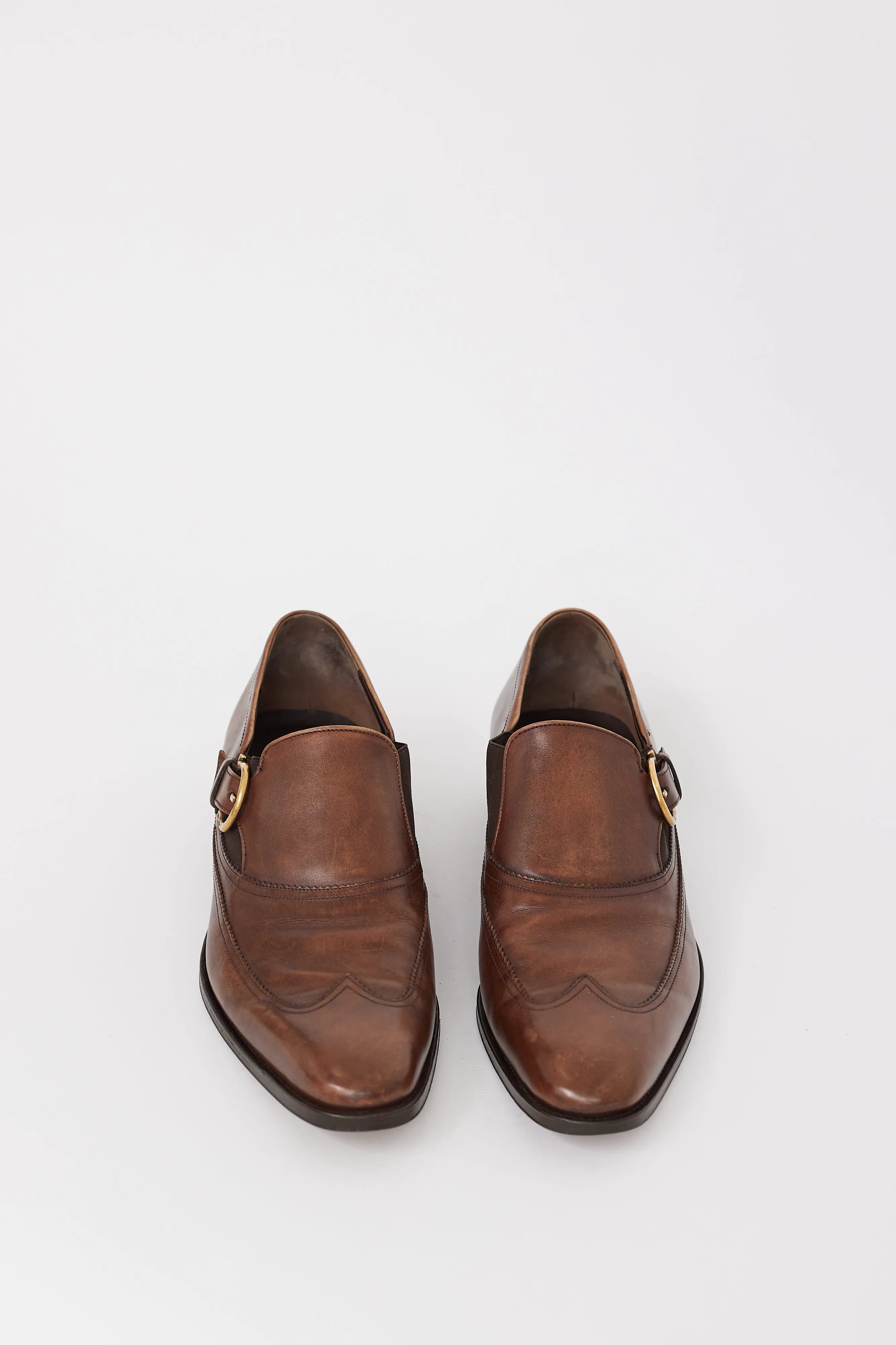 Brown Leather Gancini Monkstrap Dress Shoe