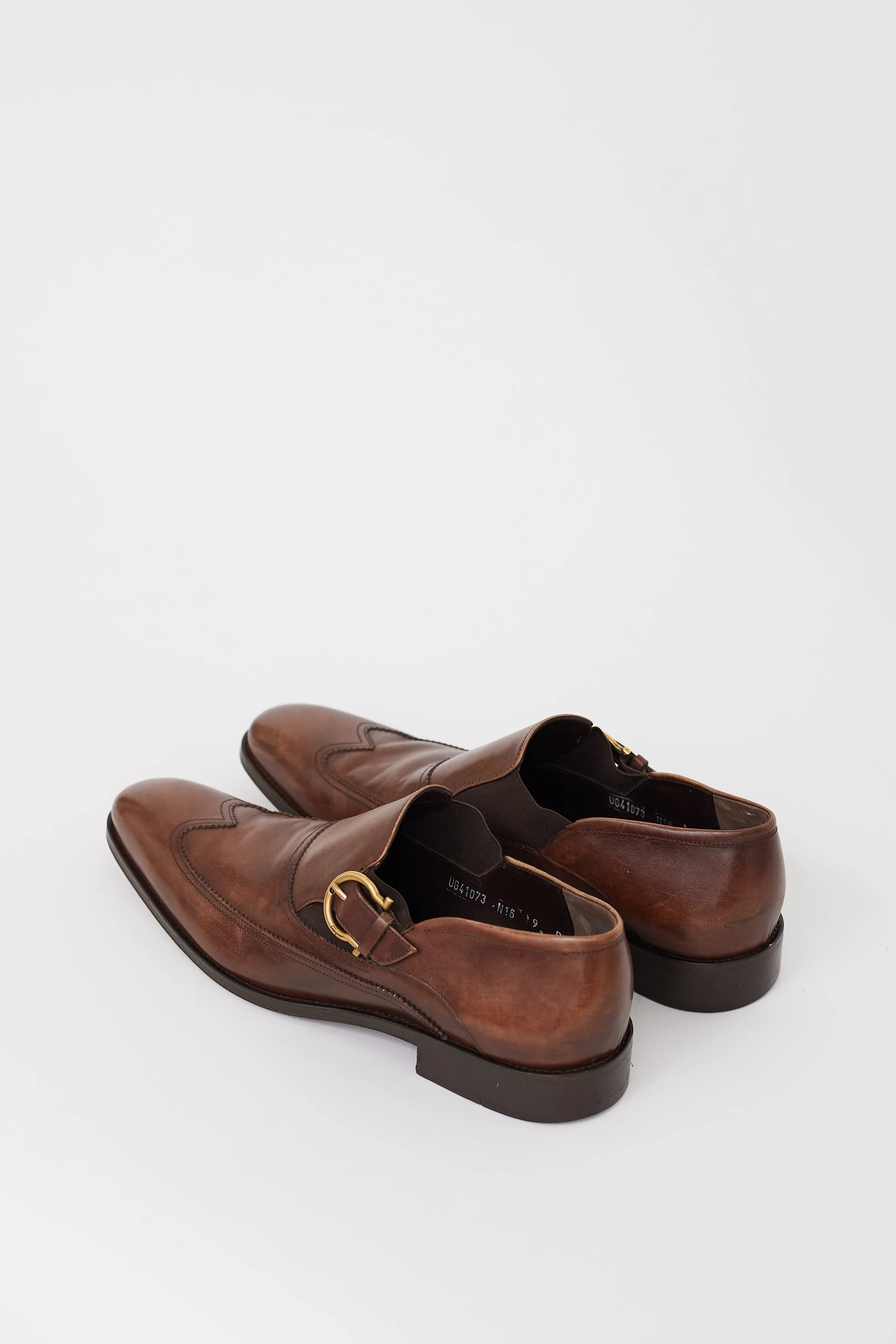 Brown Leather Gancini Monkstrap Dress Shoe