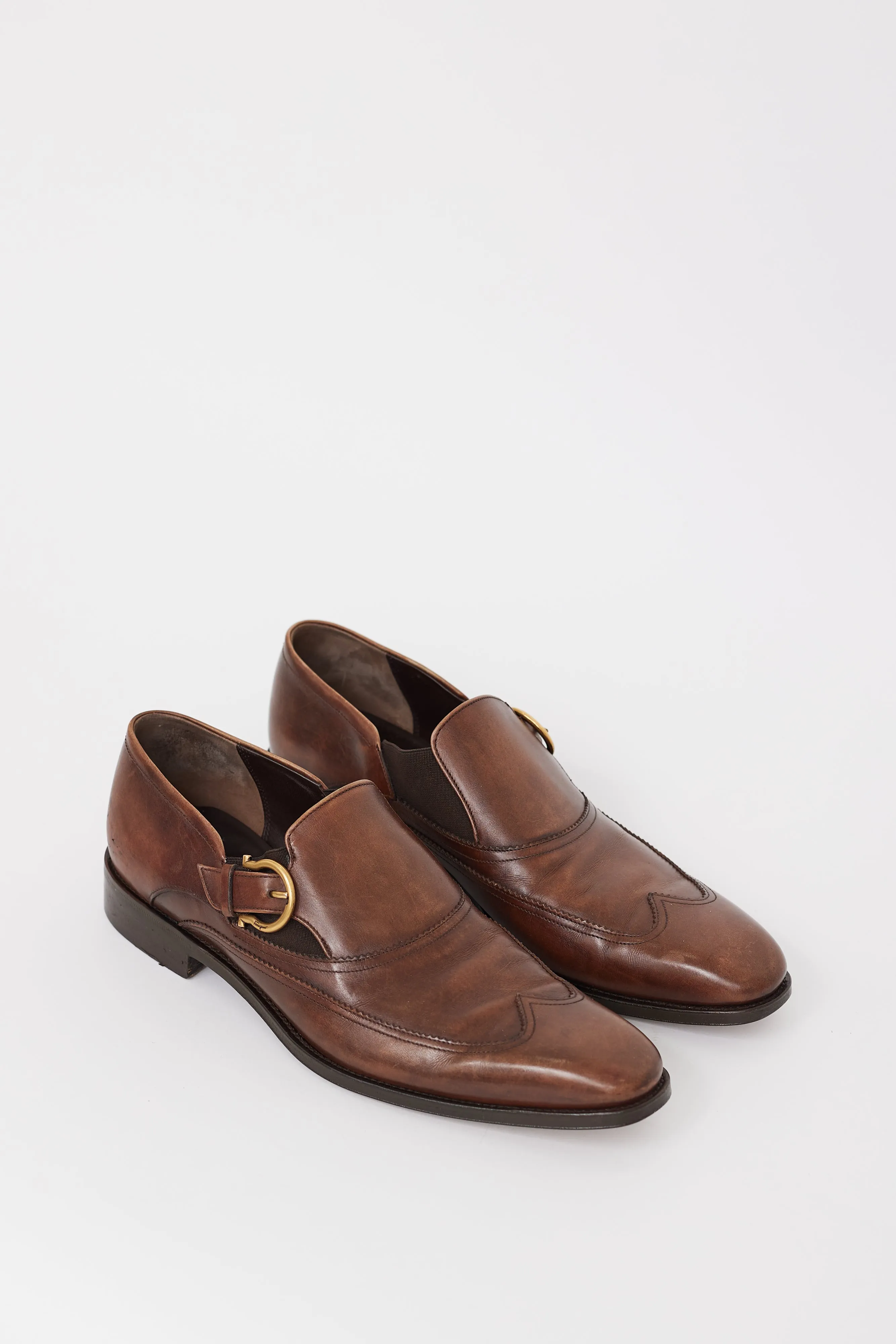 Brown Leather Gancini Monkstrap Dress Shoe