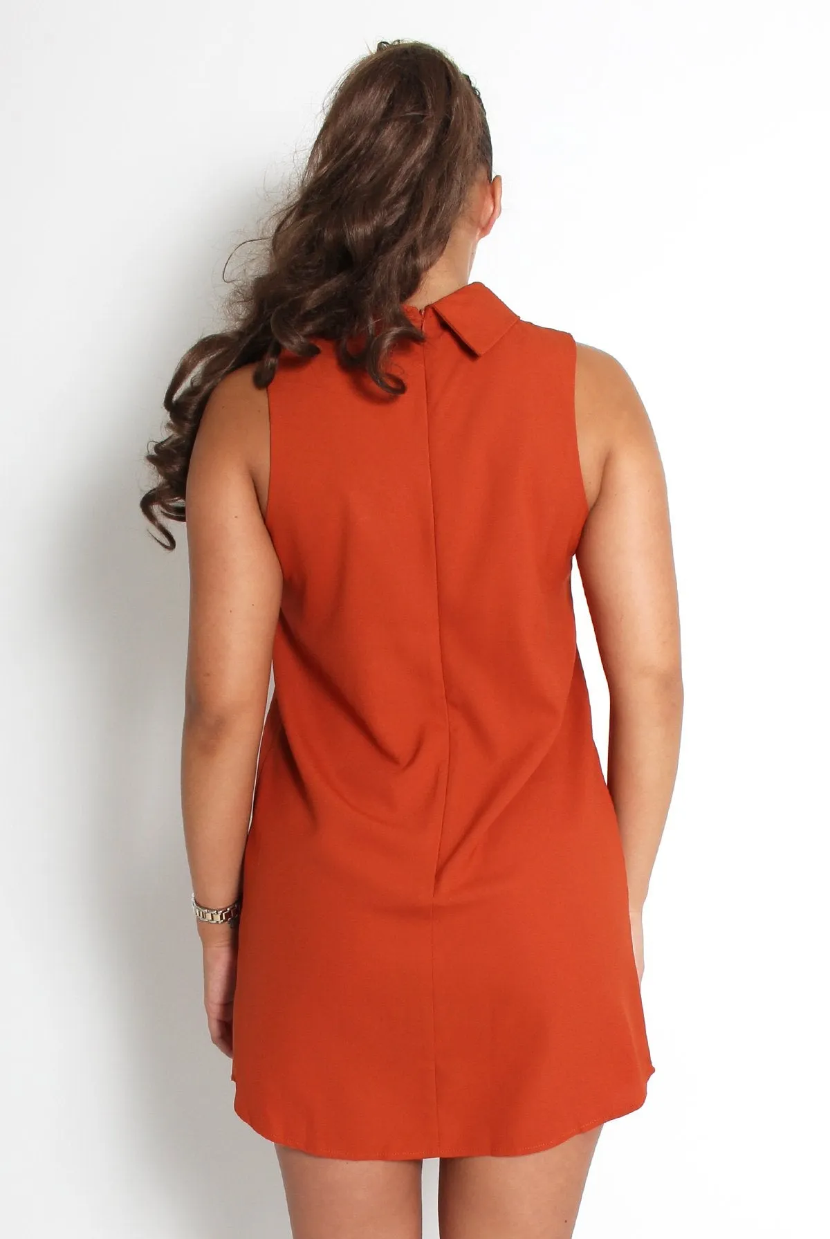 Caila Rust High Neck Shift Dress