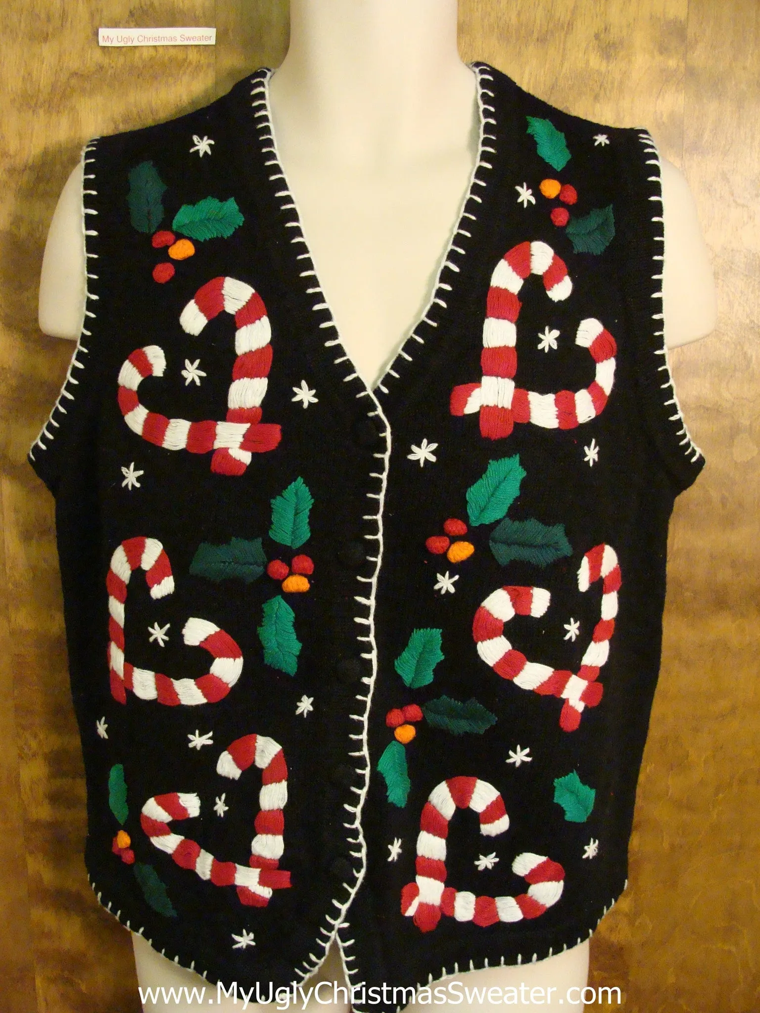 Candycane Hearts Fun Ugliest Christmas Sweater Vest