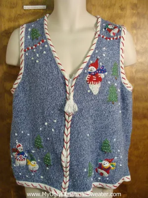 Candycane Trimmed Tacky Bad Christmas Sweater Vest