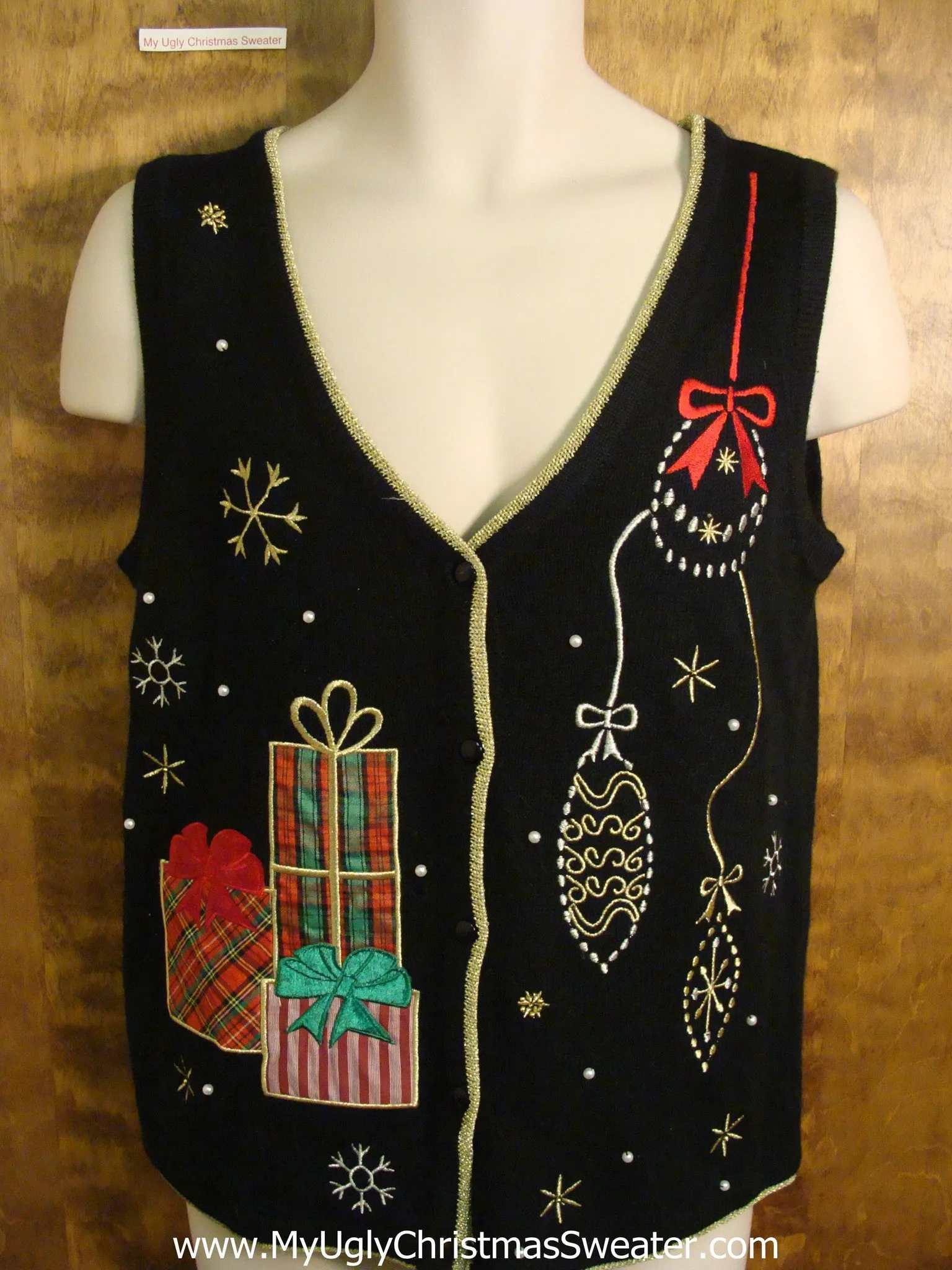 Cheap Black Tacky Bad Christmas Sweater Vest