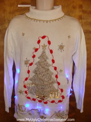 Crazy 80s Ivory Christmas Sweater with Lights