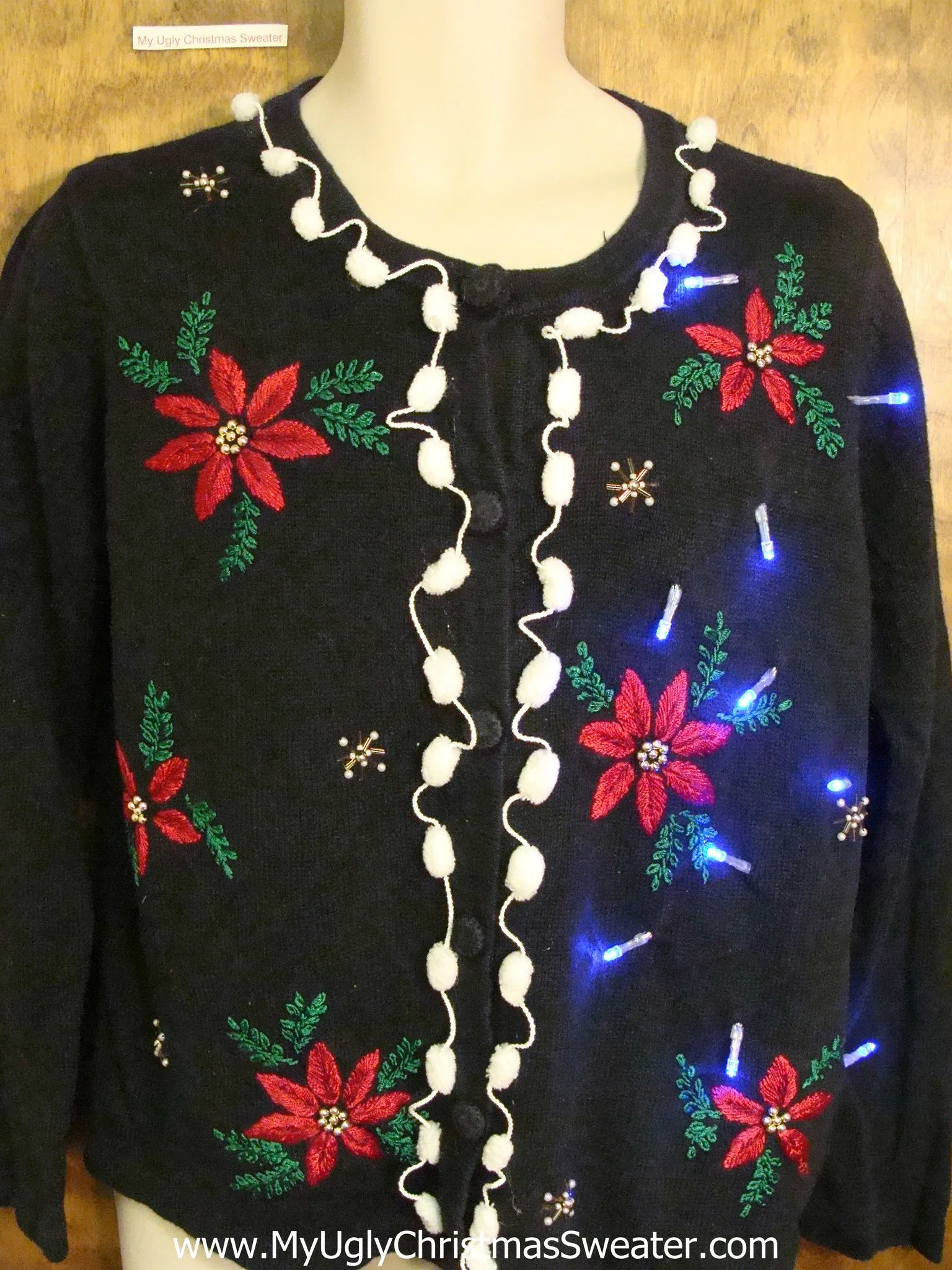 Crazy Christmas Sweater with Lights with Pom Poms