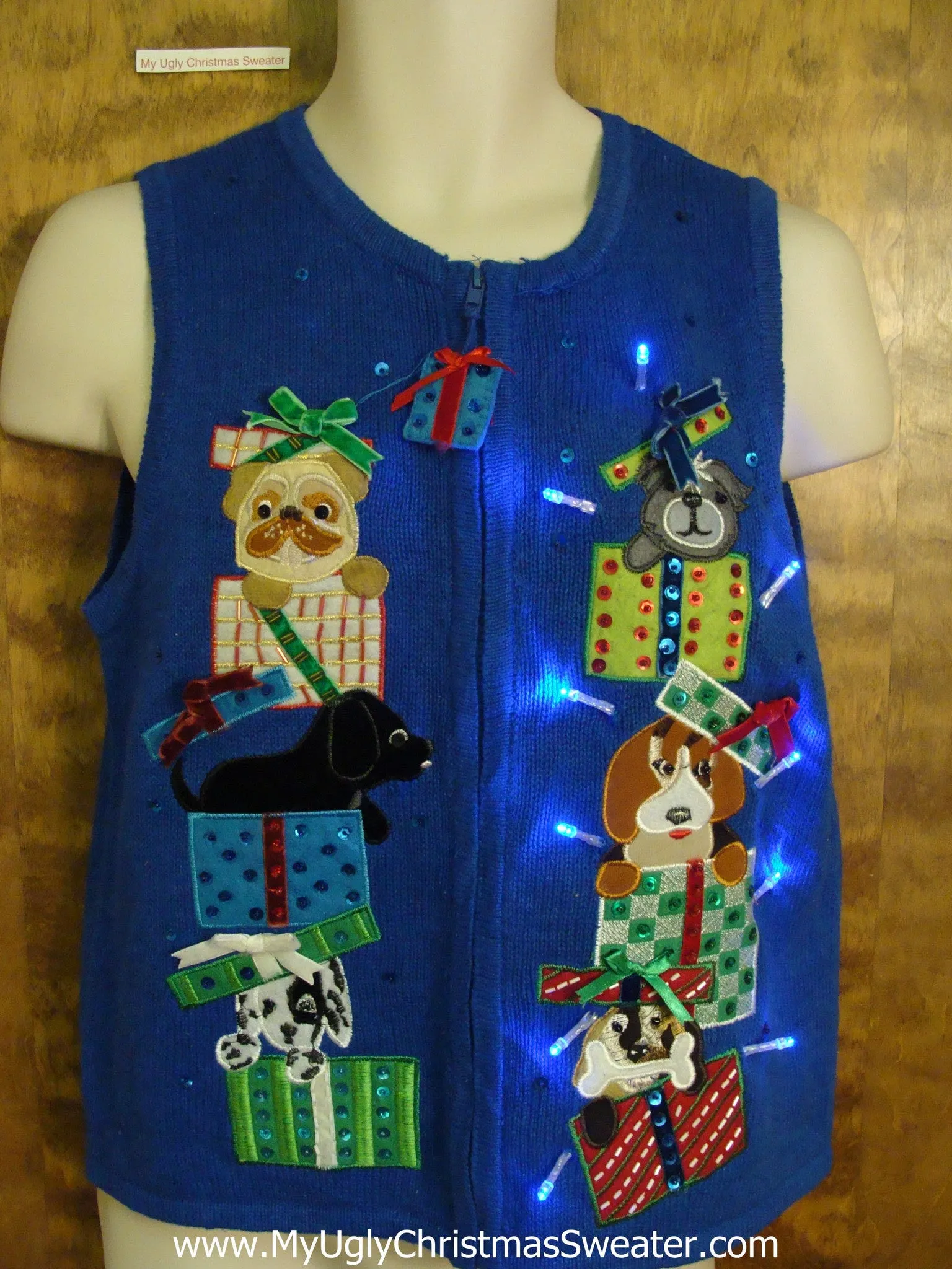 Crazy Dog Themed Christmas Sweater Vest with Lights