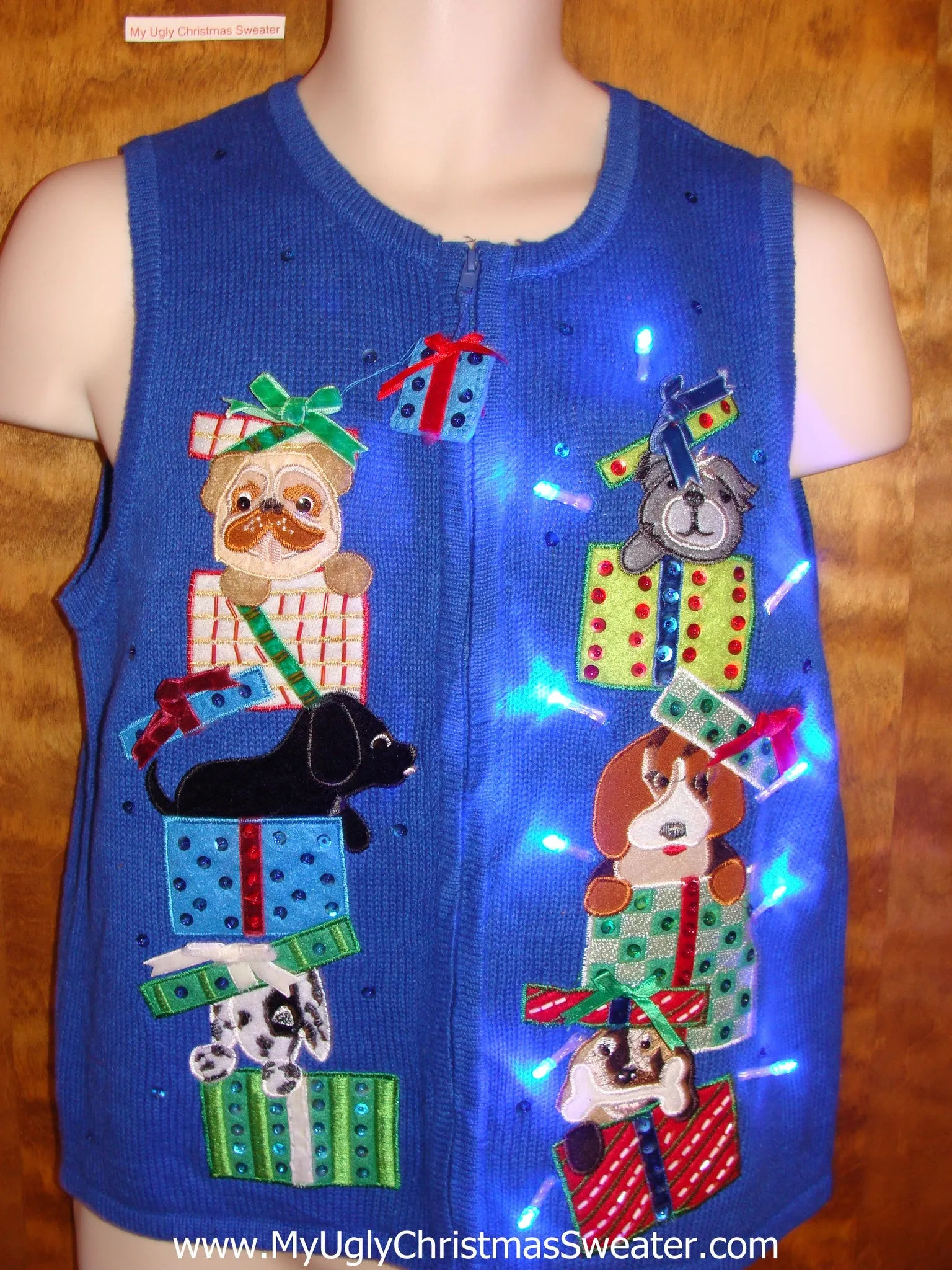 Crazy Dog Themed Christmas Sweater Vest with Lights