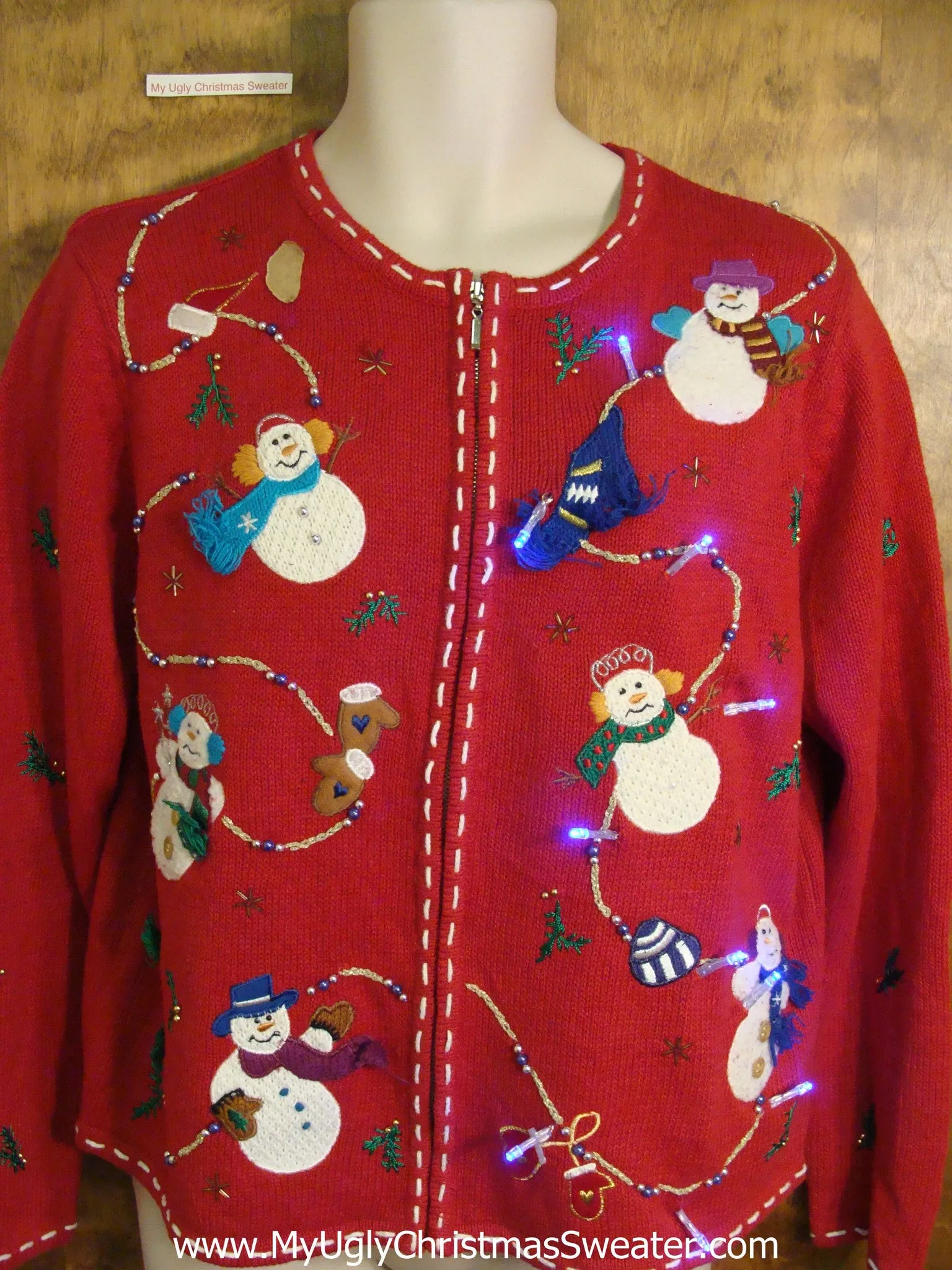 Crazy Floating Snowmen Christmas Sweater with Lights