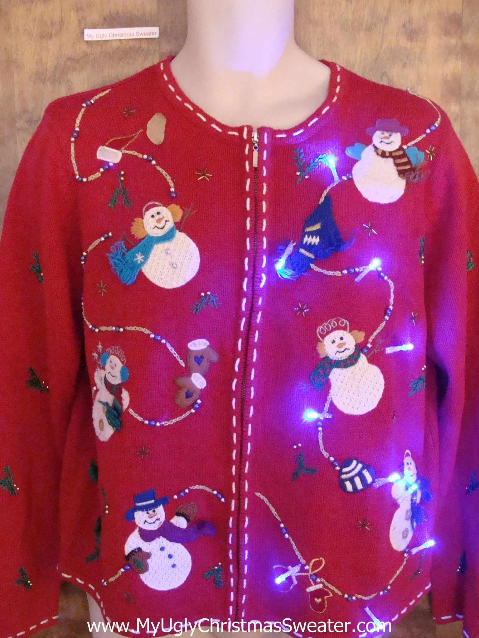 Crazy Floating Snowmen Christmas Sweater with Lights