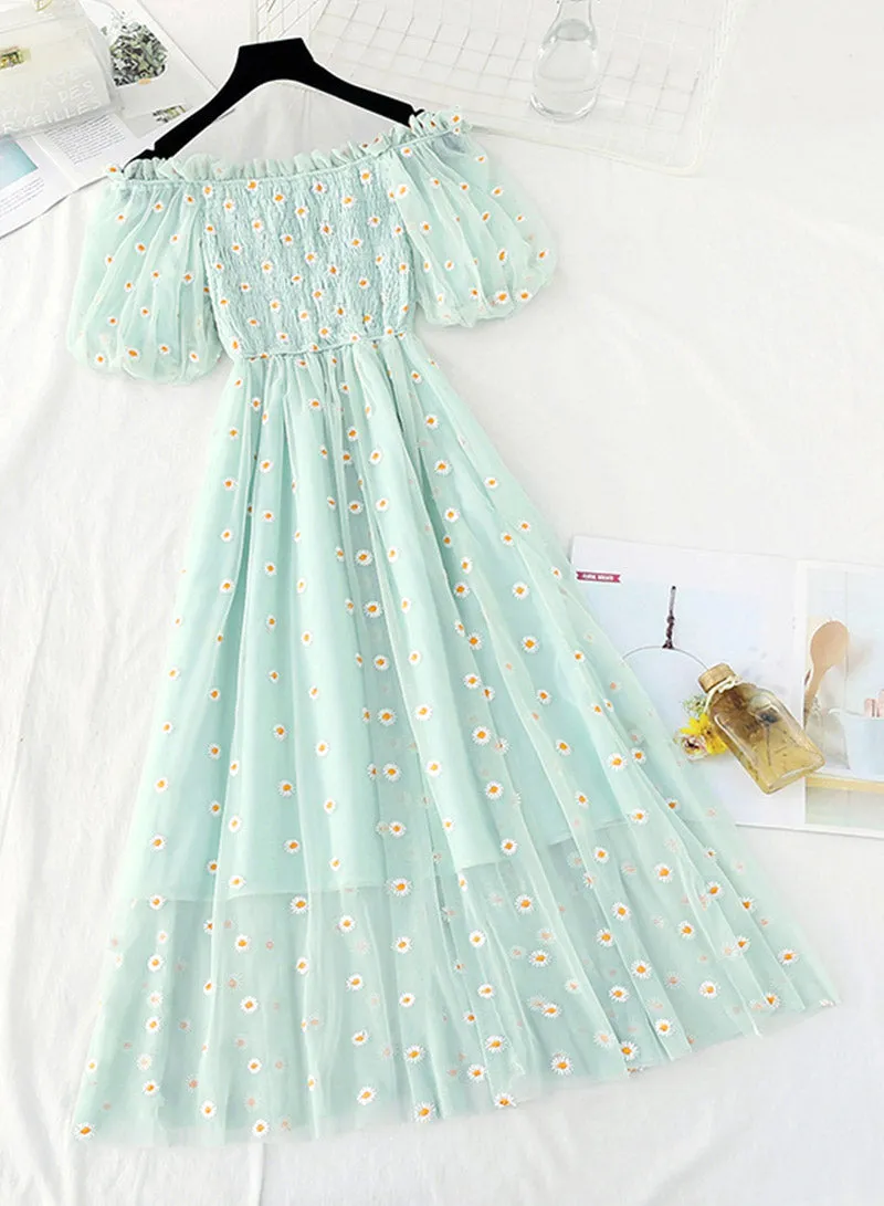 Cute A line daisy flower dress girl summer dress    S79