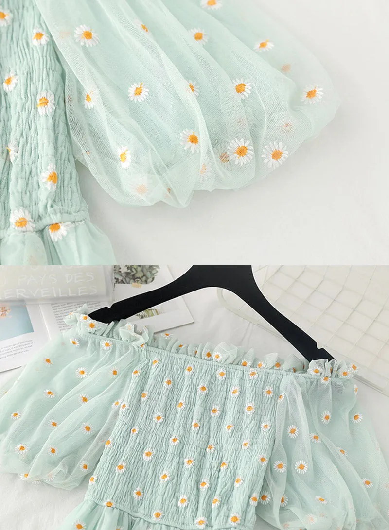 Cute A line daisy flower dress girl summer dress    S79