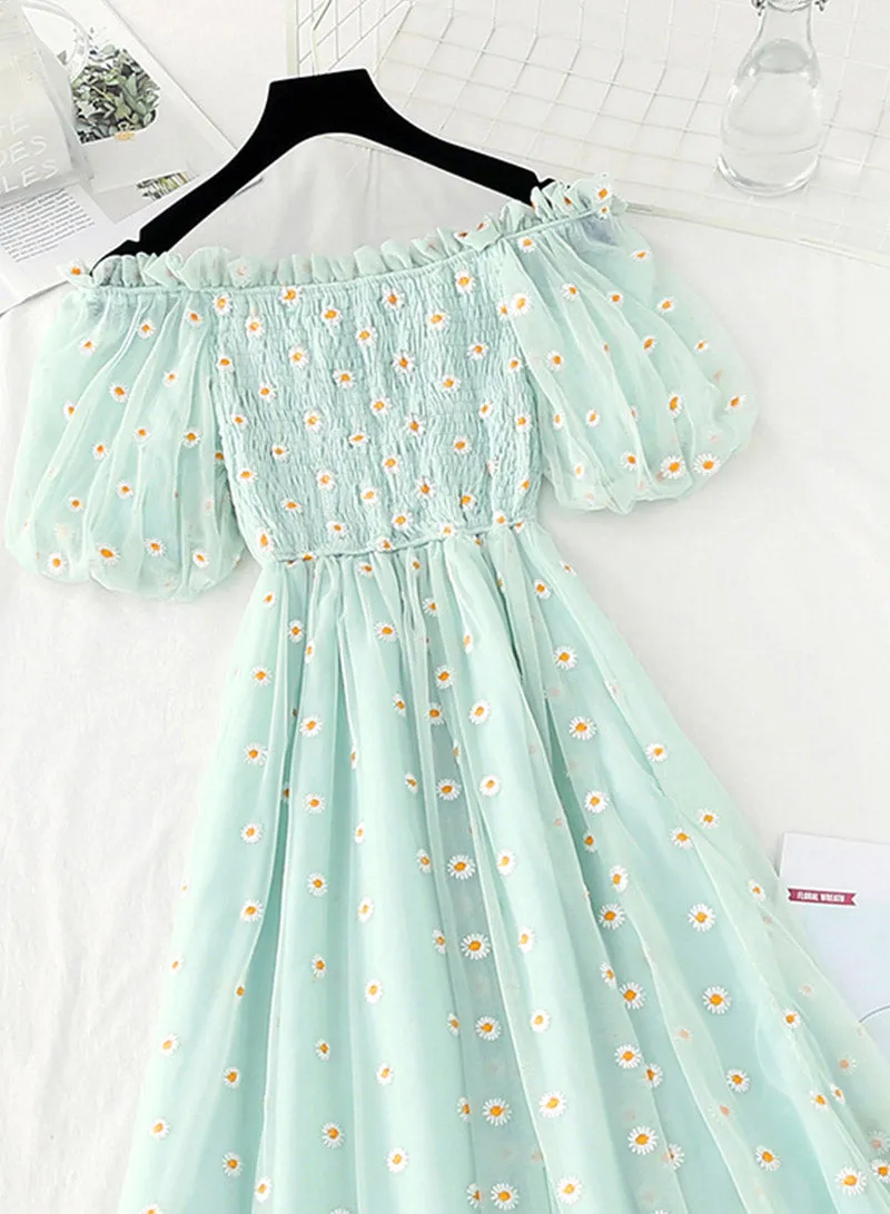 Cute A line daisy flower dress girl summer dress    S79