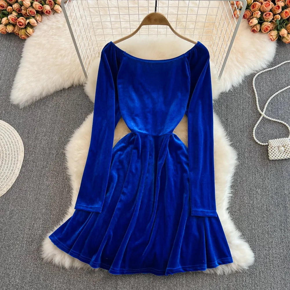 Cute A line v neck long sleeve short dress fashion dress     S249