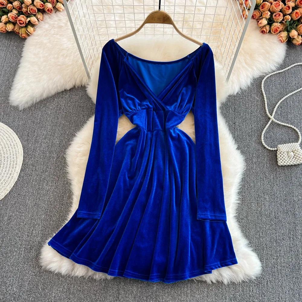 Cute A line v neck long sleeve short dress fashion dress     S249