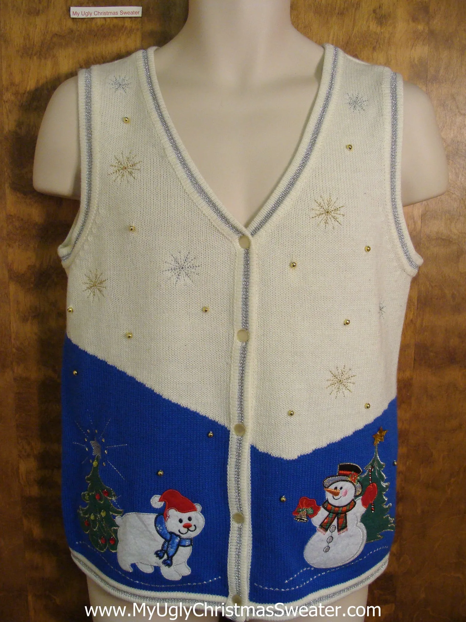 Cute Bear and Snowman Ugliest Christmas Sweater Vest