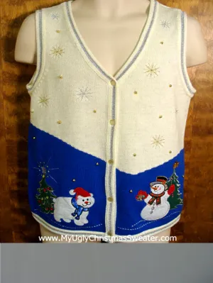 Cute Bear and Snowman Ugliest Christmas Sweater Vest