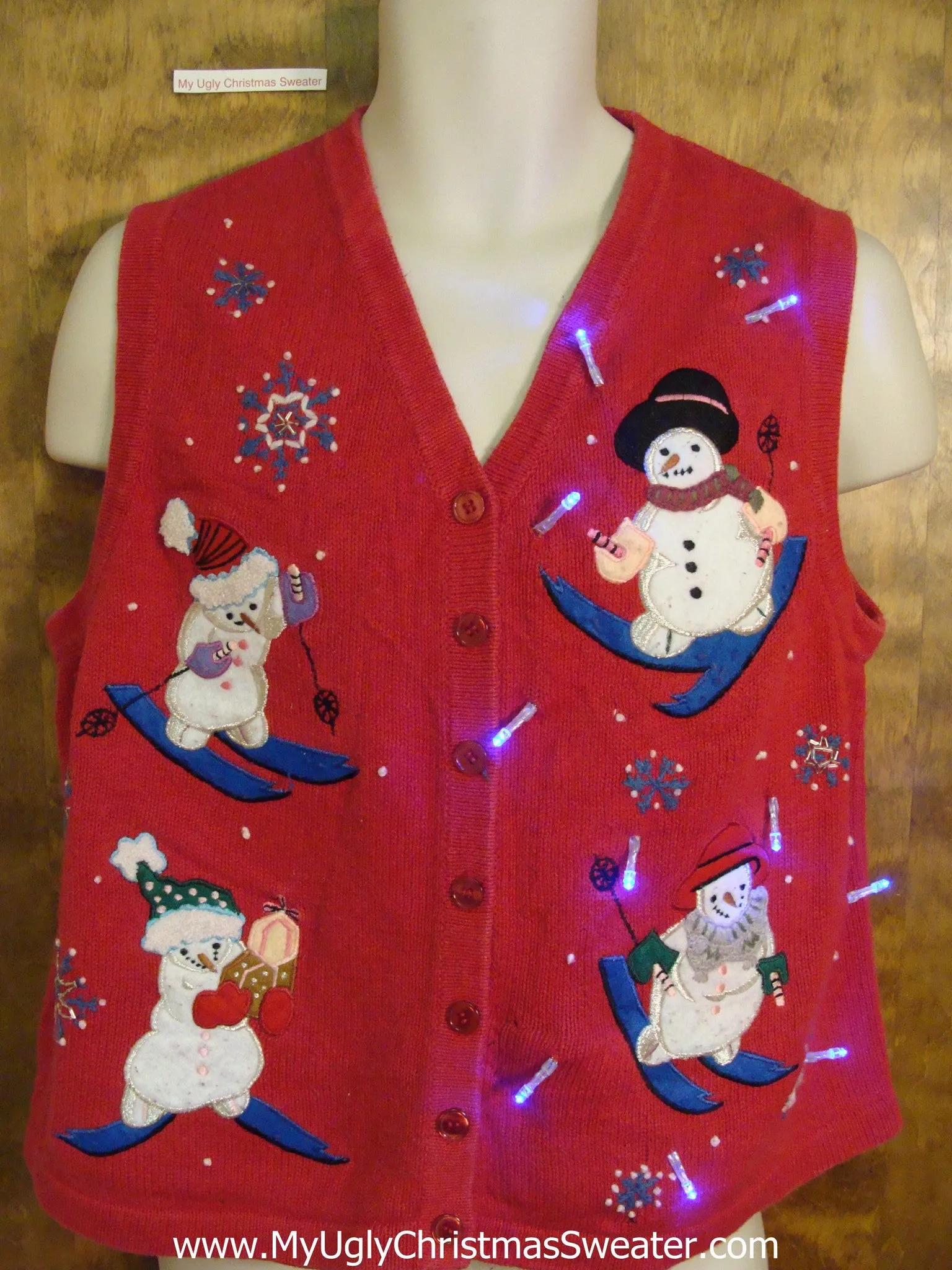 Cute Skiing Snowmen Light Up Ugly Xmas Sweater Vest