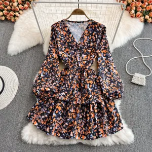 Cute v neck long sleeve dress fashion dress    S514