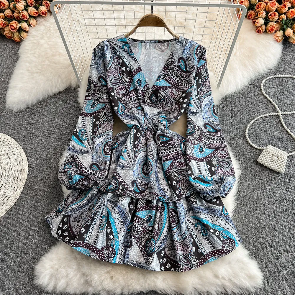 Cute v neck long sleeve dress fashion dress    S514