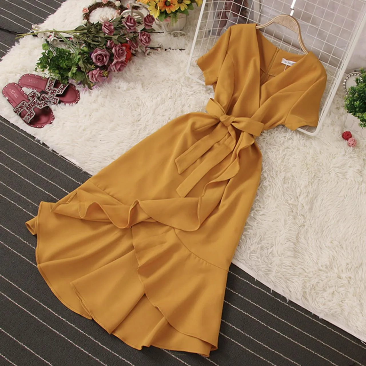 Cute V-neck short dress fashion dress    S298