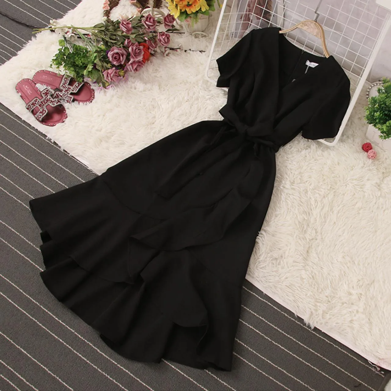 Cute V-neck short dress fashion dress    S298