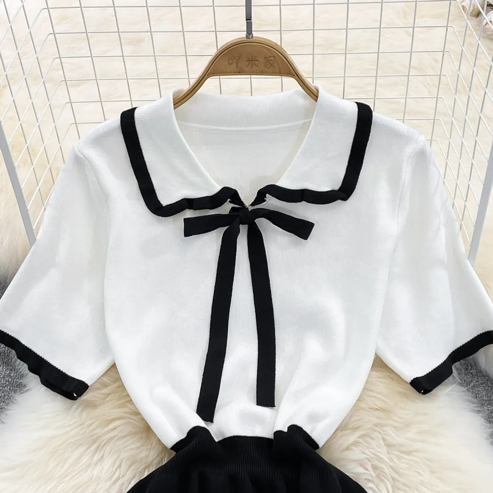 Cute white and black knitted dress     S318