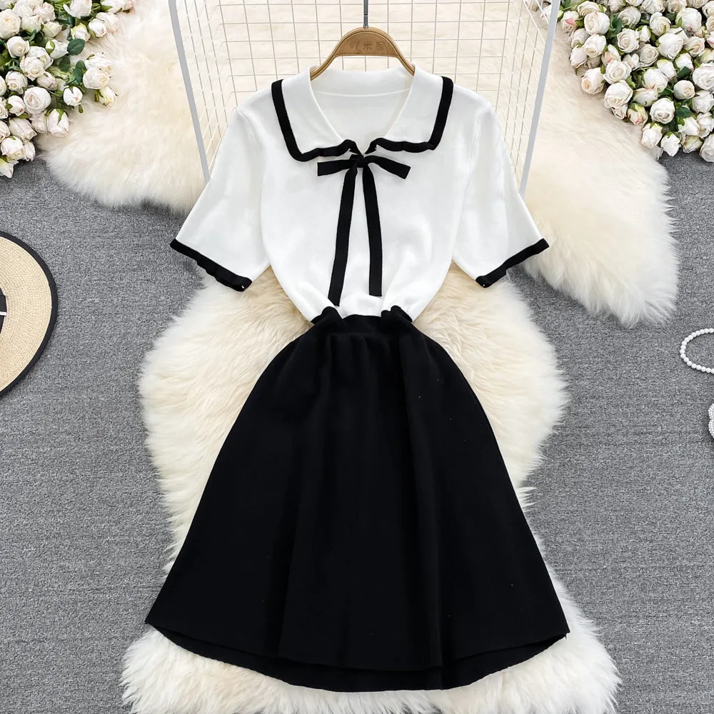 Cute white and black knitted dress     S318