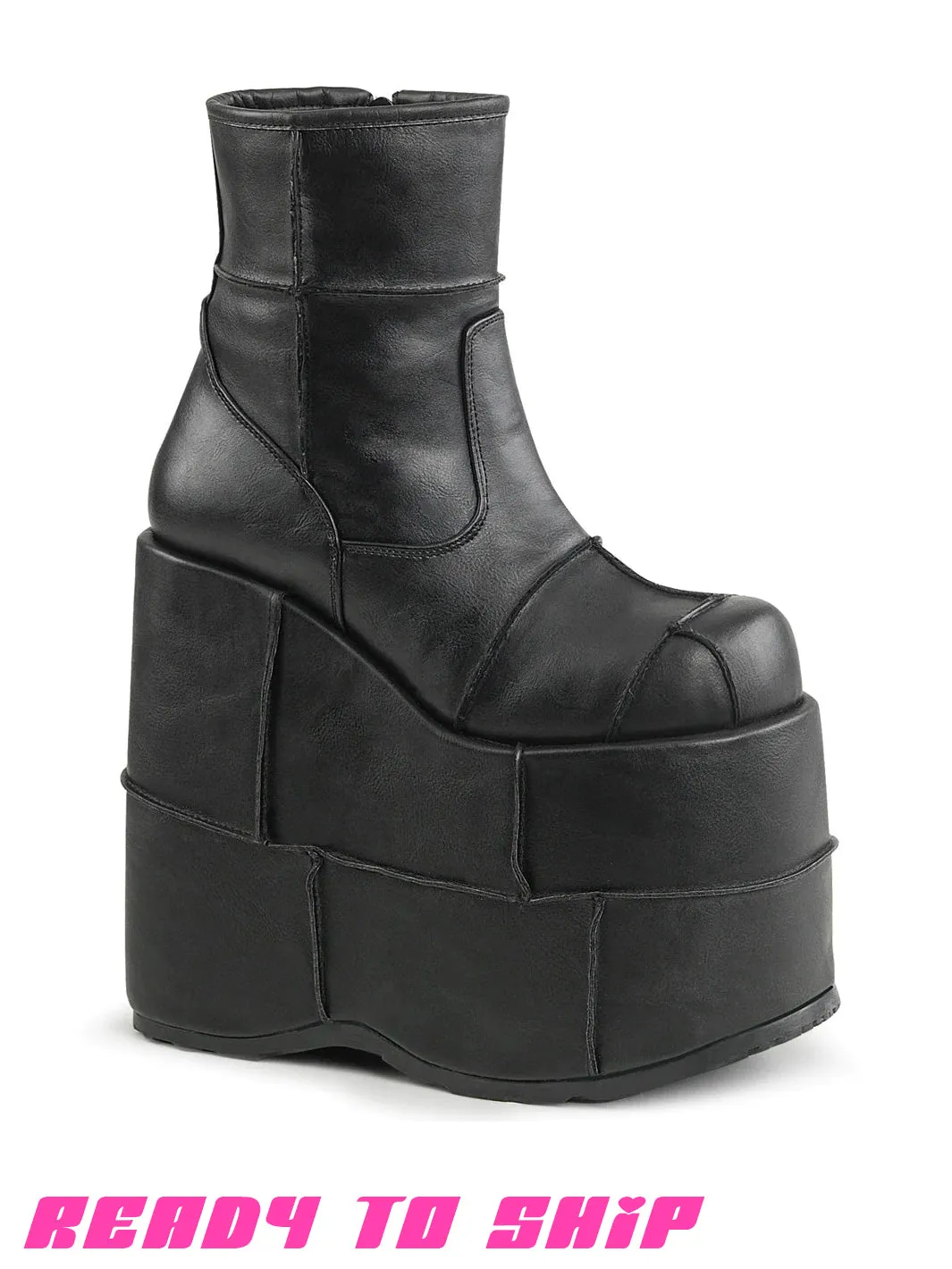 DEMONIA STACK 201 BOOTS - BLACK VEGAN LEATHER