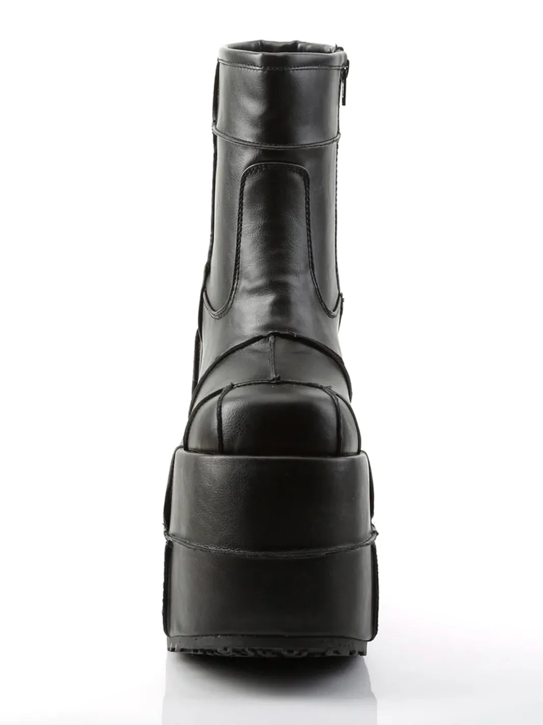 DEMONIA STACK 201 BOOTS - BLACK VEGAN LEATHER