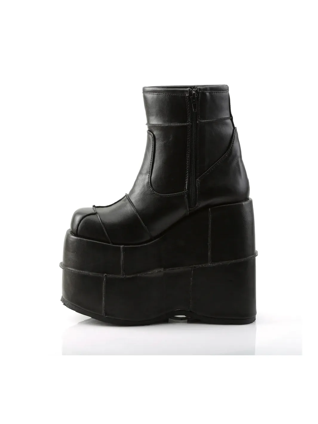 DEMONIA STACK 201 BOOTS - BLACK VEGAN LEATHER