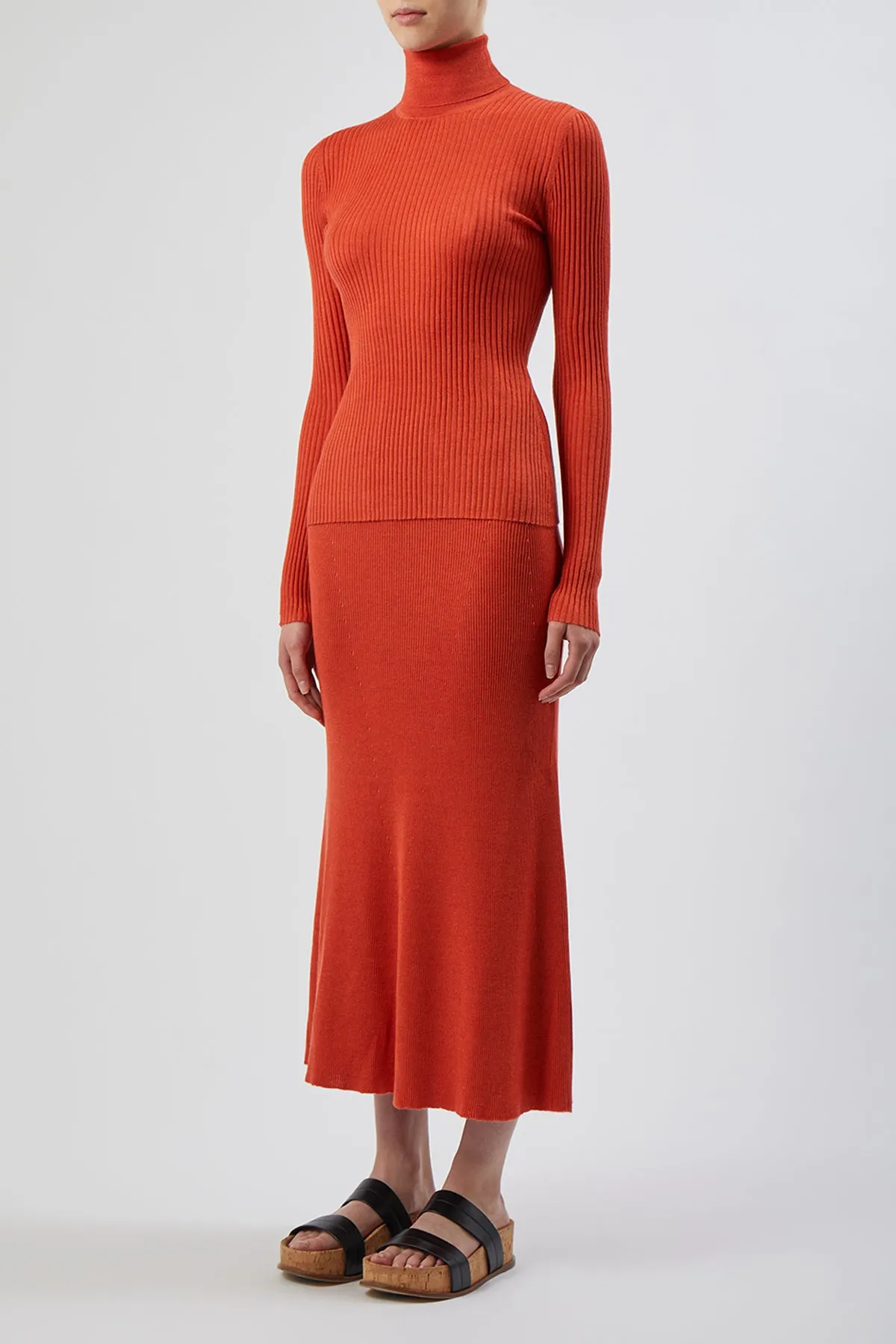 Epper Knit Midi Skirt in Spice Cashmere Silk