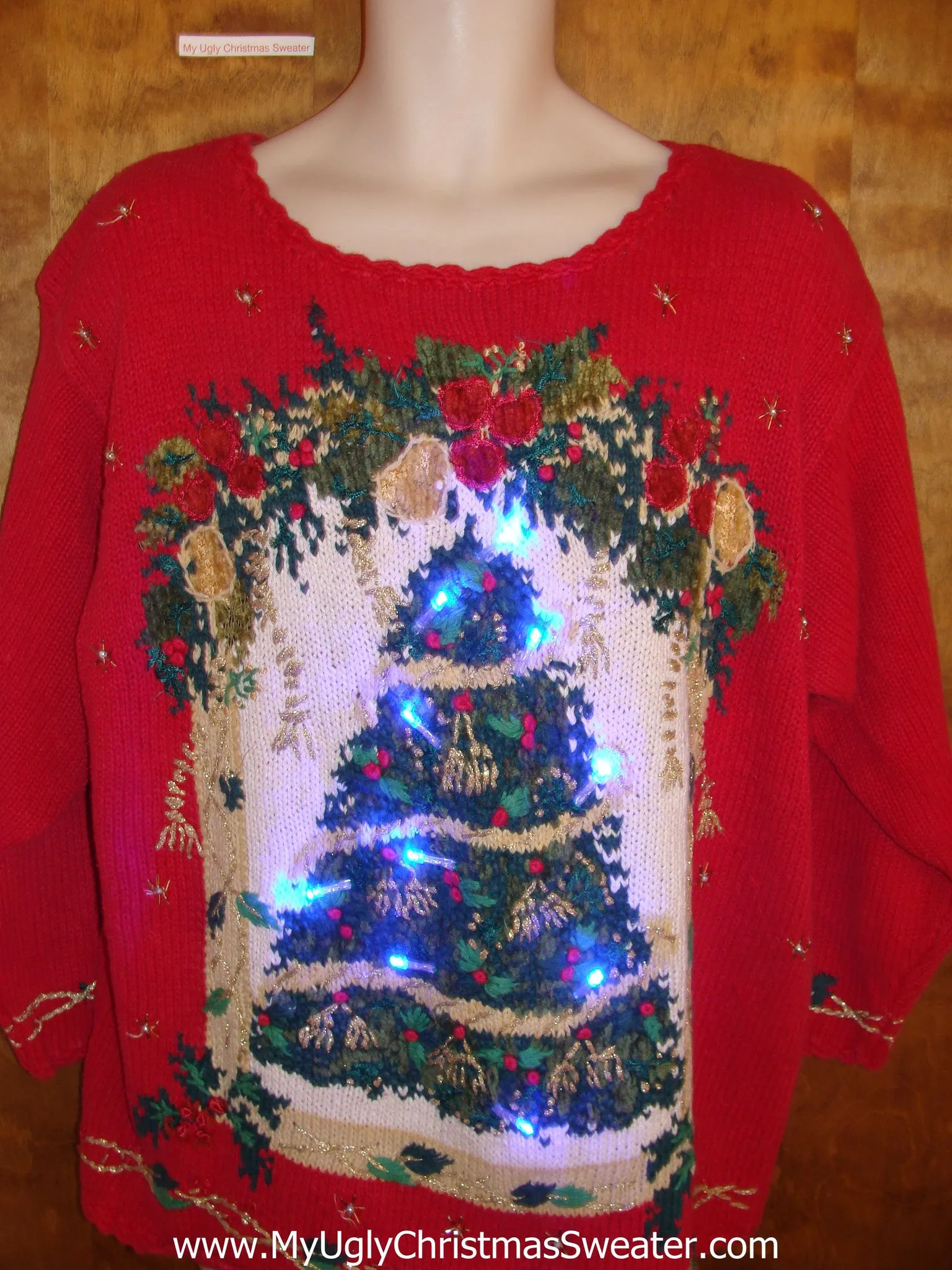 Festive Red Crazy Christmas Sweater with Lights