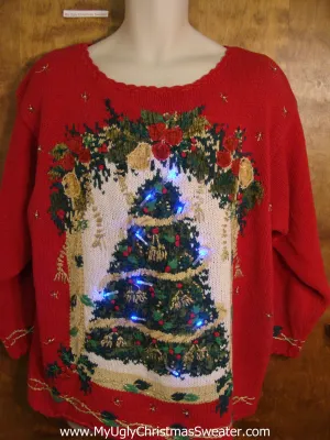 Festive Red Crazy Christmas Sweater with Lights