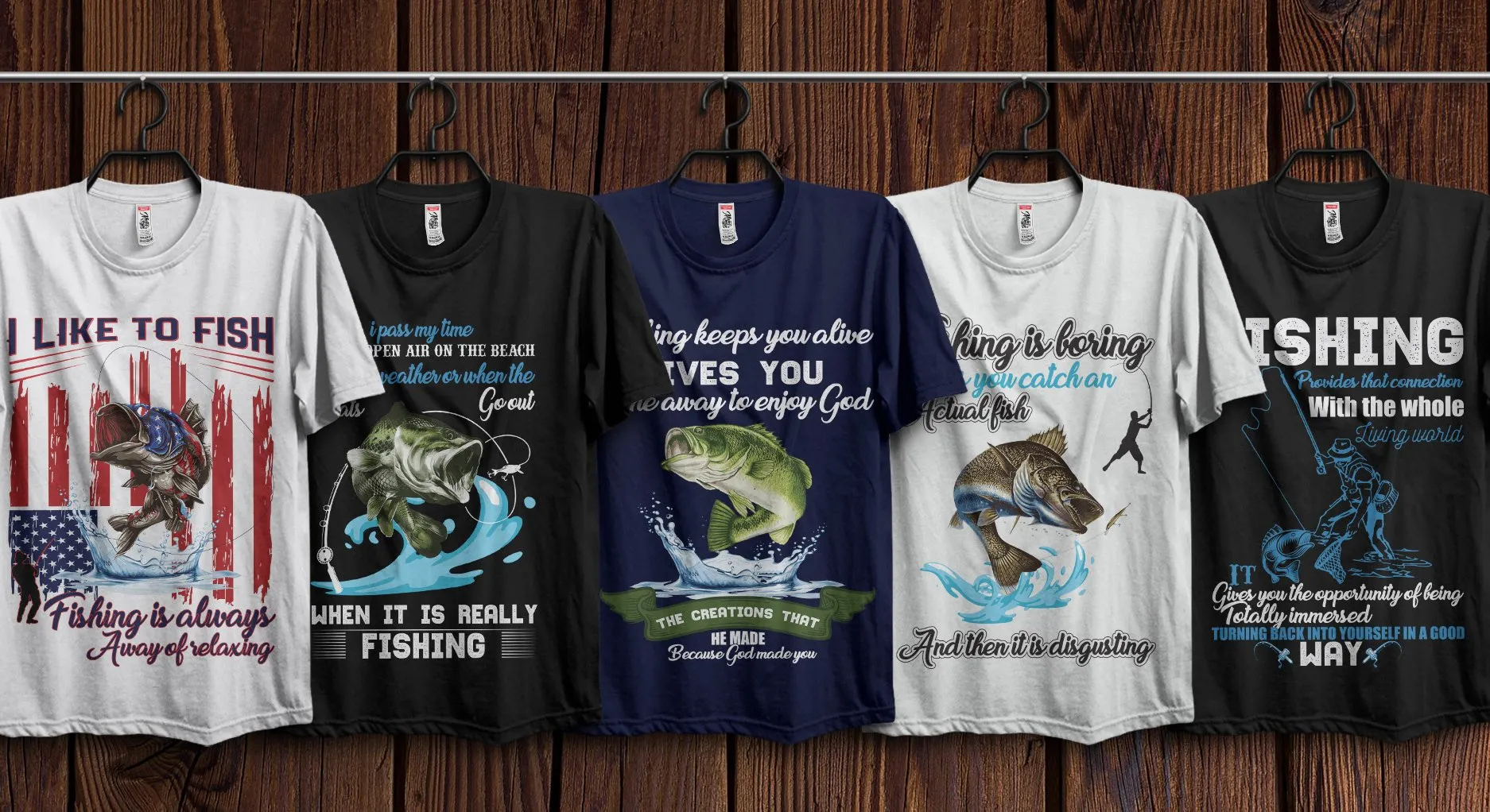 Fishing T-Shirts Design Bundle With Free Mockup