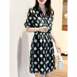 Floral Print Medium Sleeve Adjustable Geometric Slimming Pattern Dress