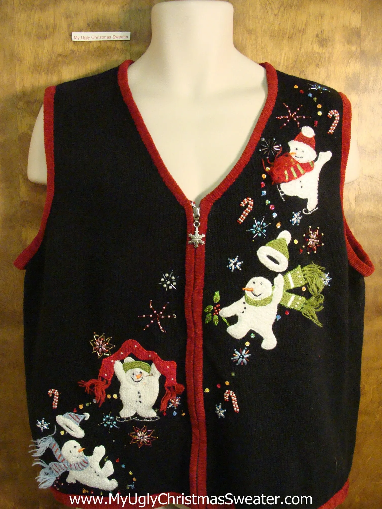 Flying Snowmen Tacky Bad Christmas Sweater Vest