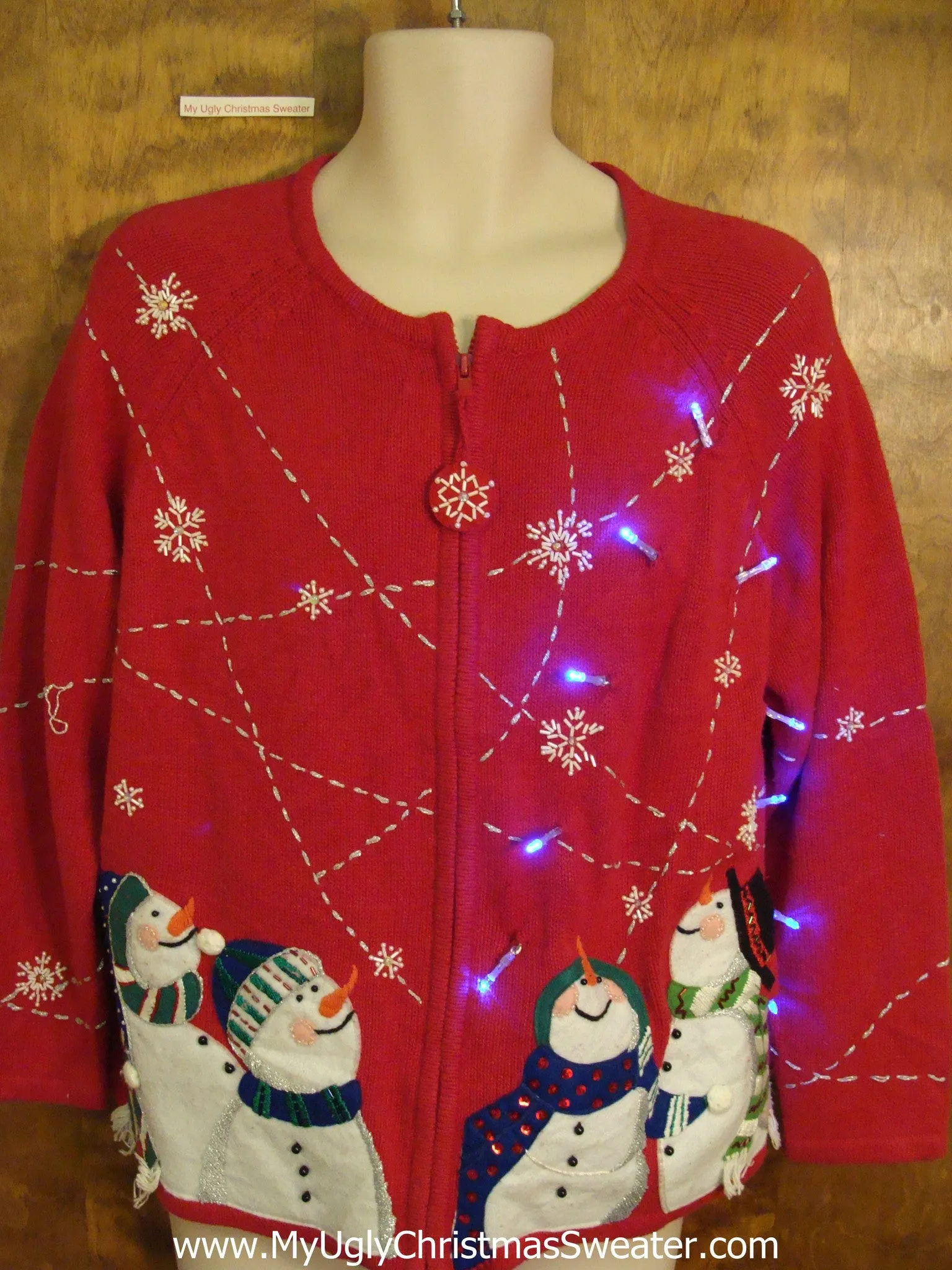 Four Carrot Nosed Snowmen Light Up Ugly Xmas Sweater