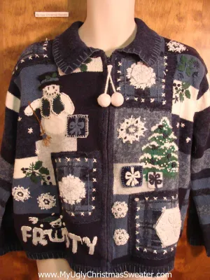 FROSTY Cute Blue Tacky Bad Christmas Sweater