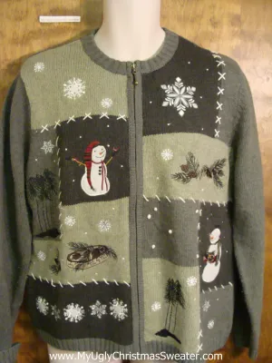 Green Patchwork Snowy Ugliest Christmas Sweater